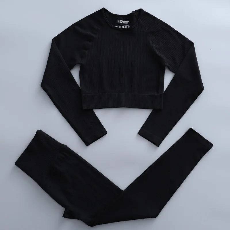 2/3 Piece Set Women Gym Wear Seamless Yoga Set Sports Bra Crop Top High Waist Leggings
