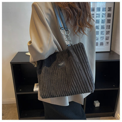Large Capacity Casual Corduroy Zipper Handbag