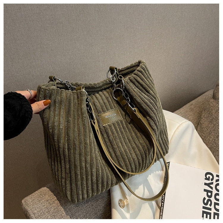 Large Capacity Casual Corduroy Zipper Handbag