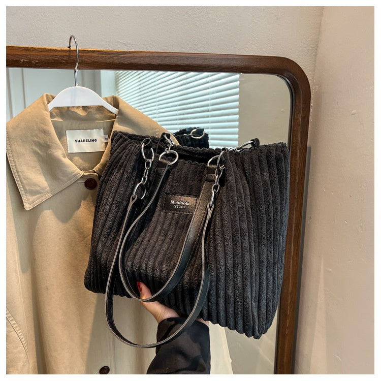 Large Capacity Casual Corduroy Zipper Handbag
