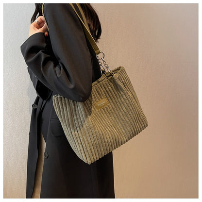 Large Capacity Casual Corduroy Zipper Handbag