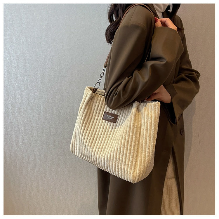 Large Capacity Casual Corduroy Zipper Handbag