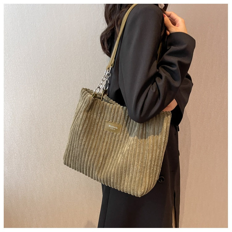 Large Capacity Casual Corduroy Zipper Handbag