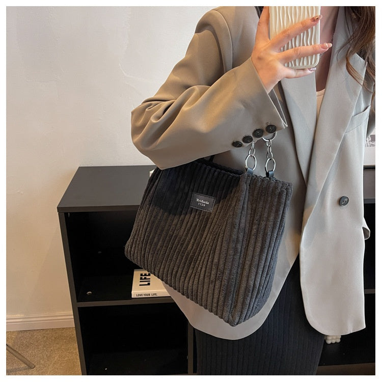 Large Capacity Casual Corduroy Zipper Handbag