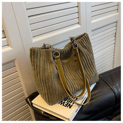 Large Capacity Casual Corduroy Zipper Handbag