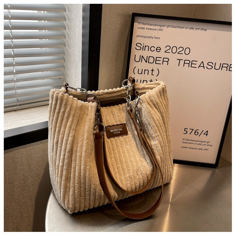 Large Capacity Casual Corduroy Zipper Handbag