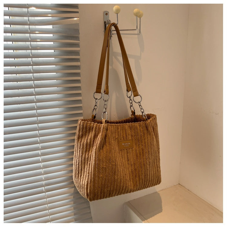 Large Capacity Casual Corduroy Zipper Handbag