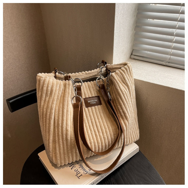 Large Capacity Casual Corduroy Zipper Handbag