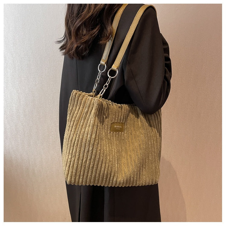 Large Capacity Casual Corduroy Zipper Handbag