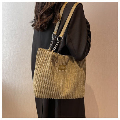 Large Capacity Casual Corduroy Zipper Handbag