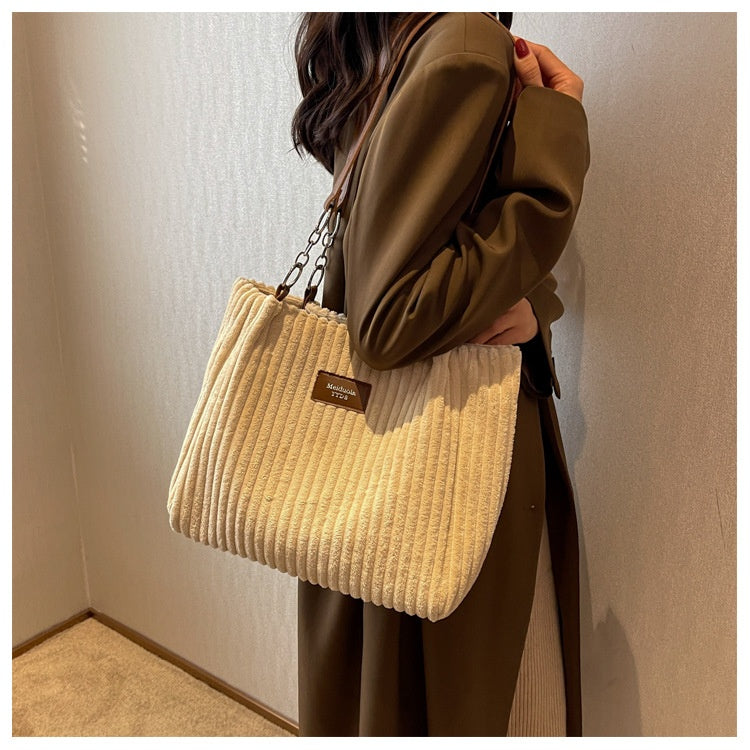 Large Capacity Casual Corduroy Zipper Handbag
