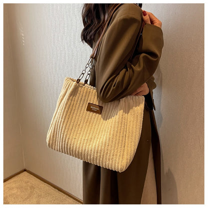 Large Capacity Casual Corduroy Zipper Handbag
