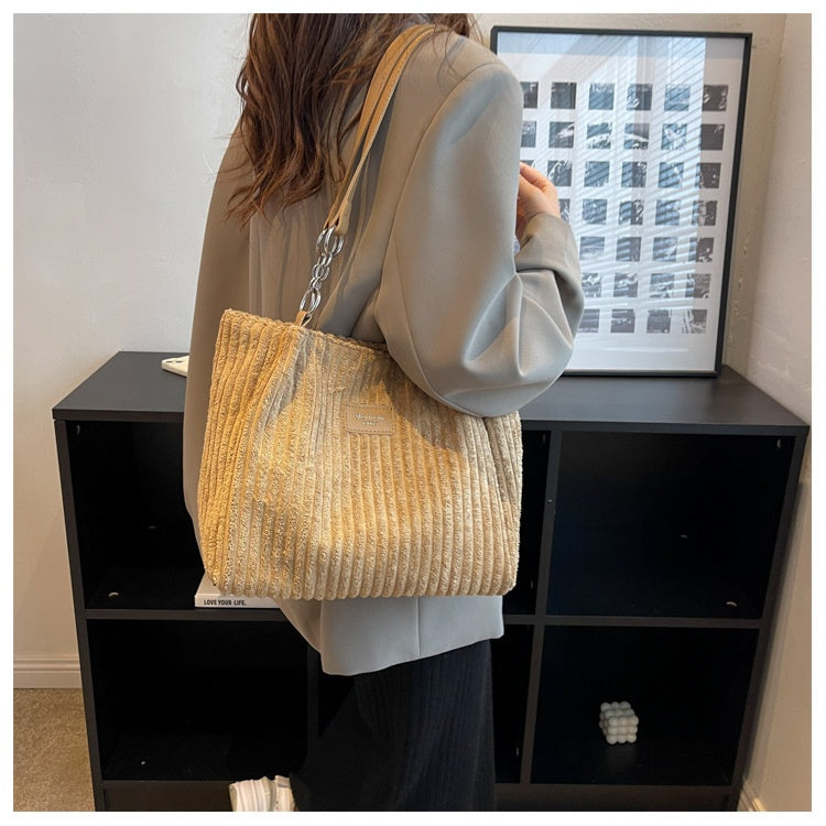 Large Capacity Casual Corduroy Zipper Handbag