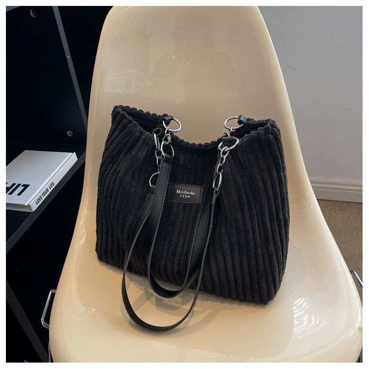 Large Capacity Casual Corduroy Zipper Handbag