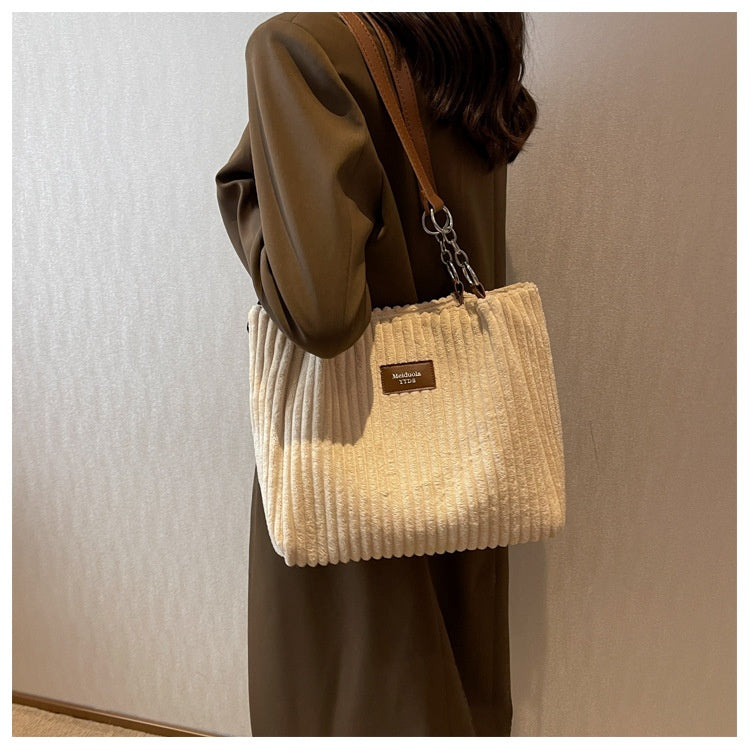Large Capacity Casual Corduroy Zipper Handbag