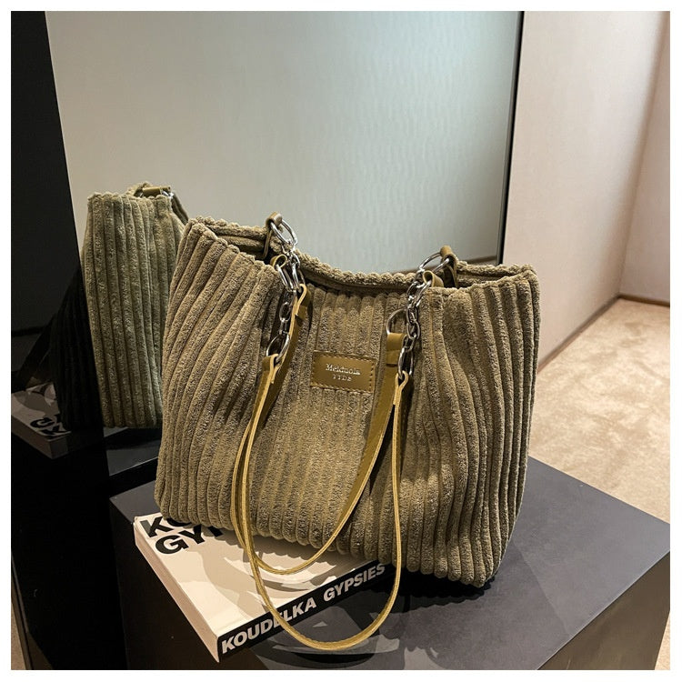 Large Capacity Casual Corduroy Zipper Handbag