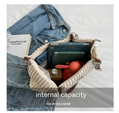 Large Capacity Casual Corduroy Zipper Handbag