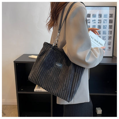 Large Capacity Casual Corduroy Zipper Handbag