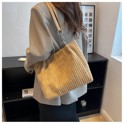 Large Capacity Casual Corduroy Zipper Handbag
