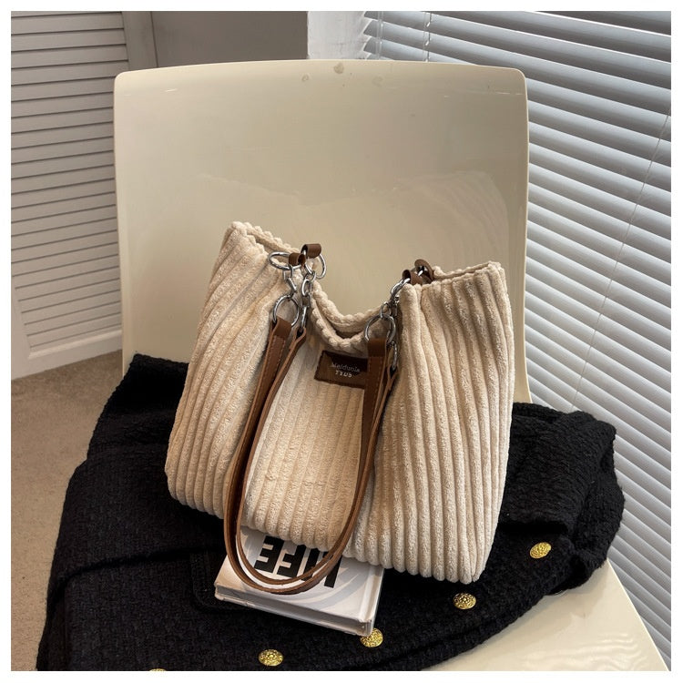 Large Capacity Casual Corduroy Zipper Handbag