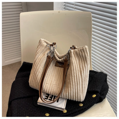 Large Capacity Casual Corduroy Zipper Handbag