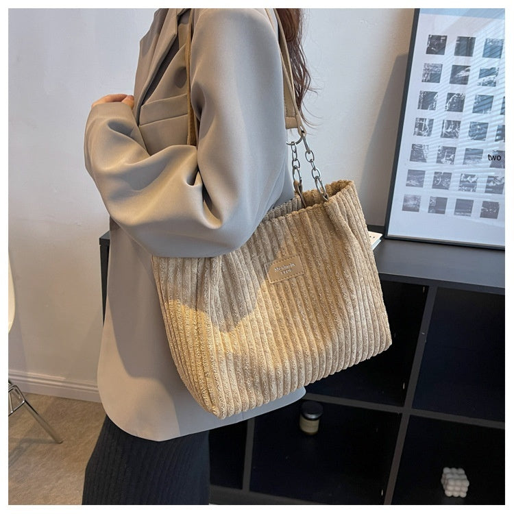 Large Capacity Casual Corduroy Zipper Handbag