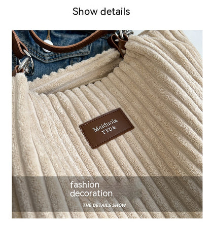 Large Capacity Casual Corduroy Zipper Handbag