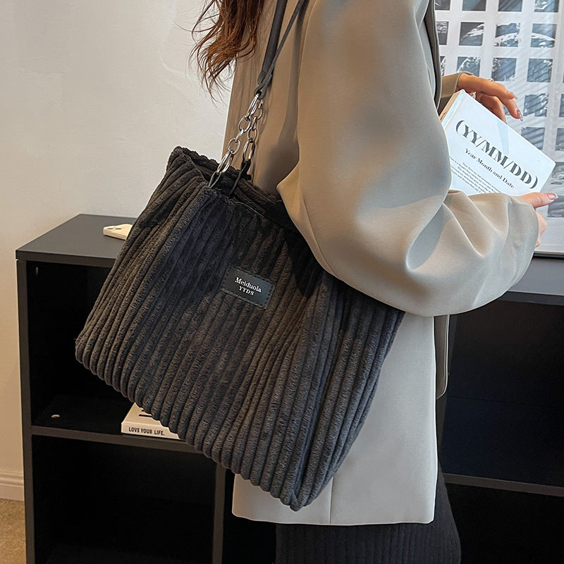 Large Capacity Casual Corduroy Zipper Handbag