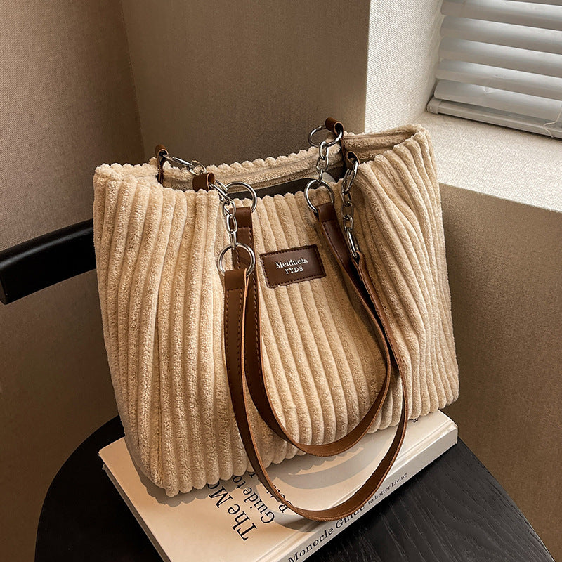 Large Capacity Casual Corduroy Zipper Handbag