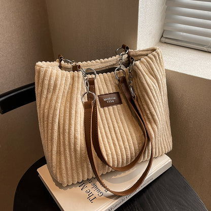 Large Capacity Casual Corduroy Zipper Handbag