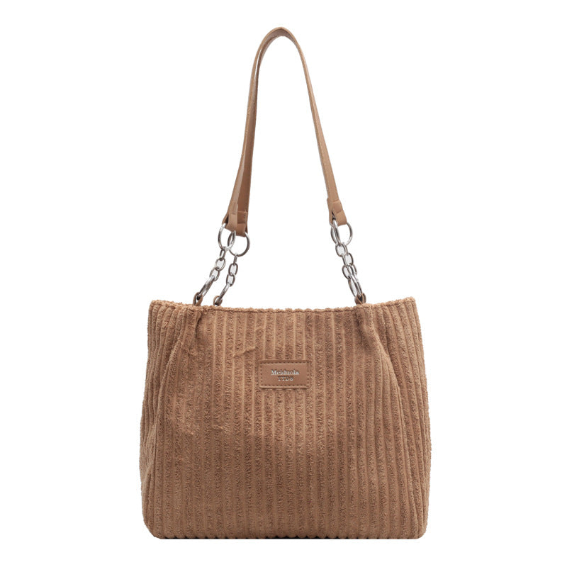Large Capacity Casual Corduroy Zipper Handbag