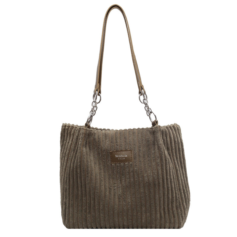 Large Capacity Casual Corduroy Zipper Handbag