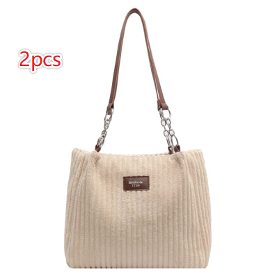 Large Capacity Casual Corduroy Zipper Handbag