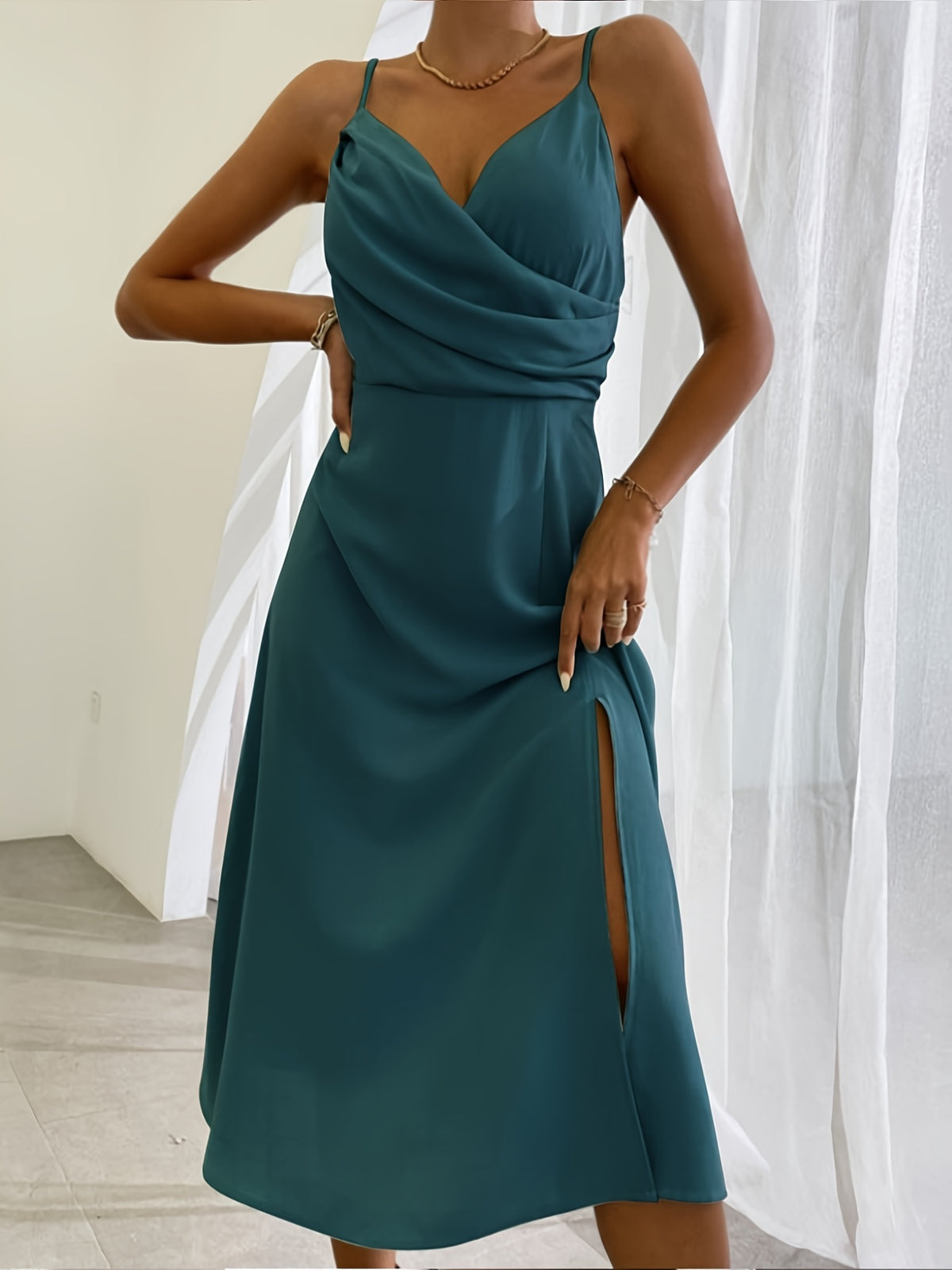 V-Neck Slit Sling Dress Summer Fashion Sexy Slim Suspender Dresses for Women Clothing