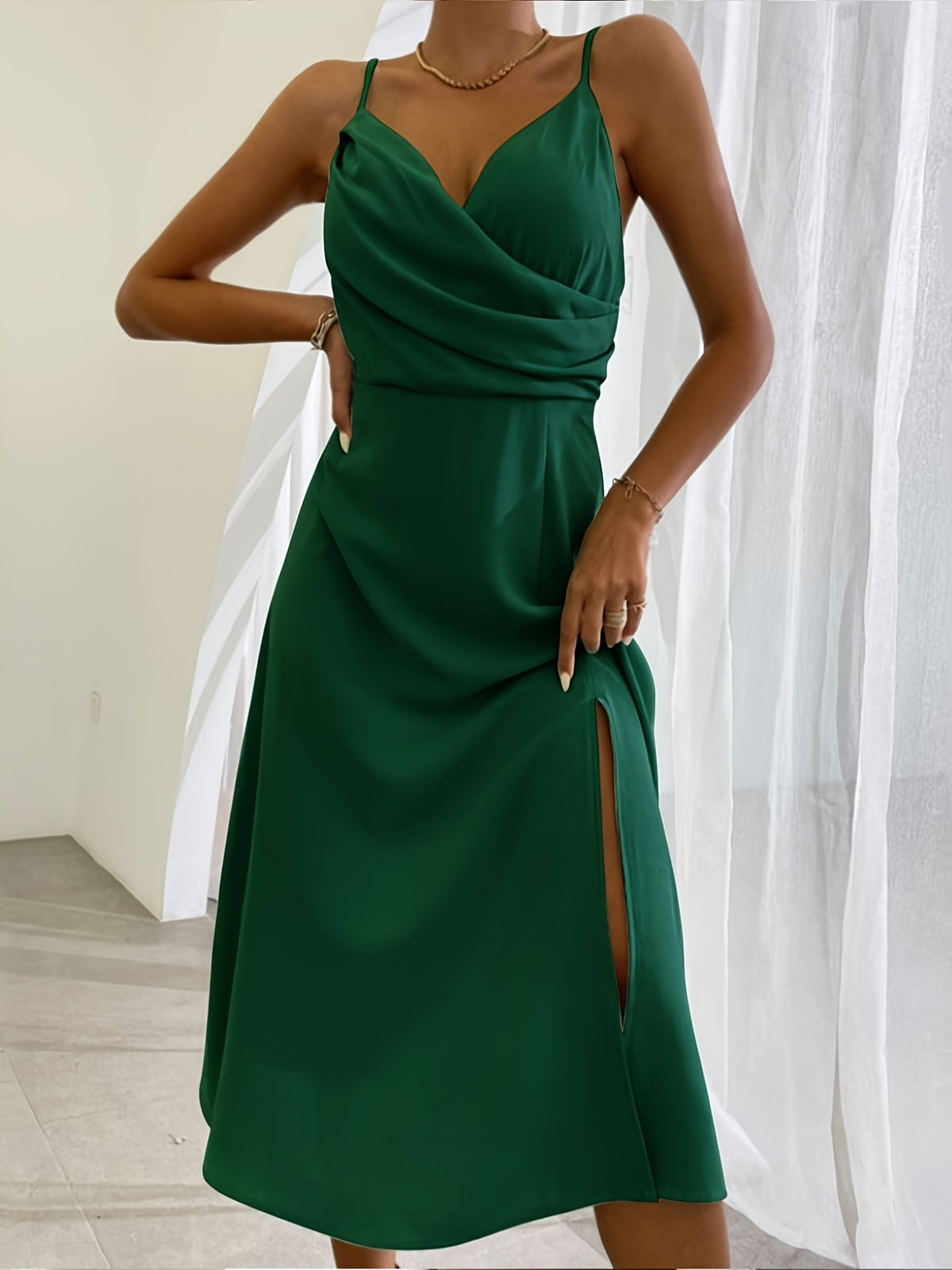 V-Neck Slit Sling Dress Summer Fashion Sexy Slim Suspender Dresses for Women Clothing