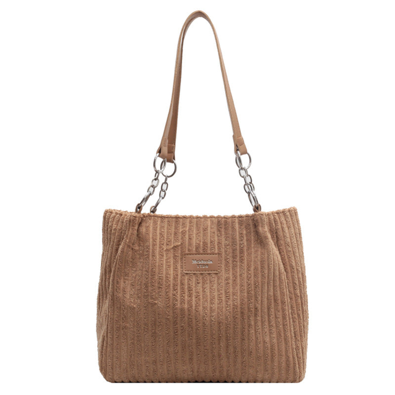 Large Capacity Casual Corduroy Zipper Handbag