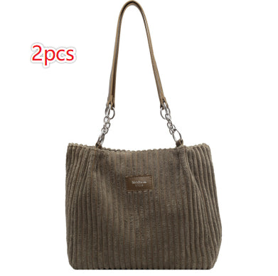 Large Capacity Casual Corduroy Zipper Handbag