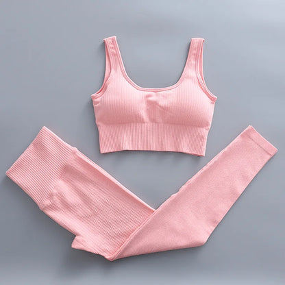 2/3 Piece Set Women Gym Wear Seamless Yoga Set Sports Bra Crop Top High Waist Leggings 