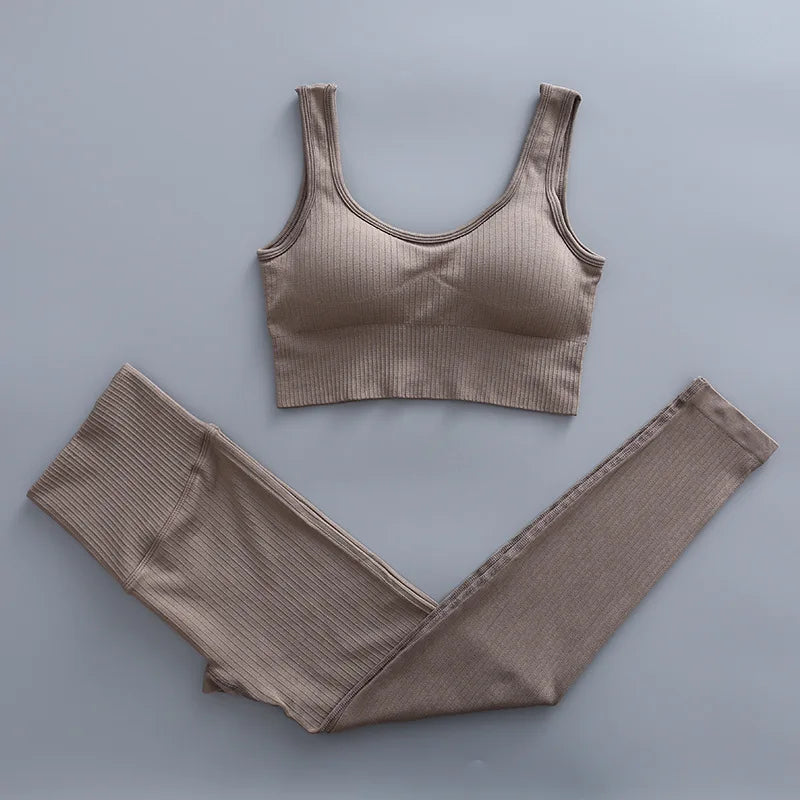 2/3 Piece Set Women Gym Wear Seamless Yoga Set Sports Bra Crop Top High Waist Leggings 