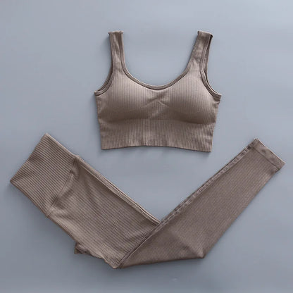 2/3 Piece Set Women Gym Wear Seamless Yoga Set Sports Bra Crop Top High Waist Leggings 