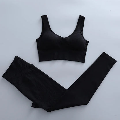 2/3 Piece Set Women Gym Wear Seamless Yoga Set Sports Bra Crop Top High Waist Leggings 