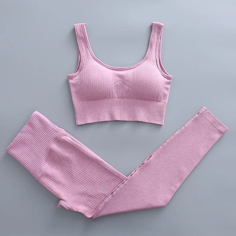2/3 Piece Set Women Gym Wear Seamless Yoga Set Sports Bra Crop Top High Waist Leggings 