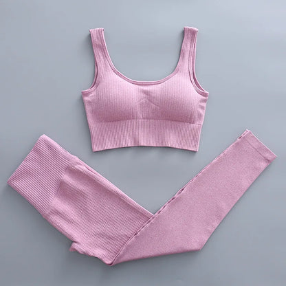 2/3 Piece Set Women Gym Wear Seamless Yoga Set Sports Bra Crop Top High Waist Leggings 