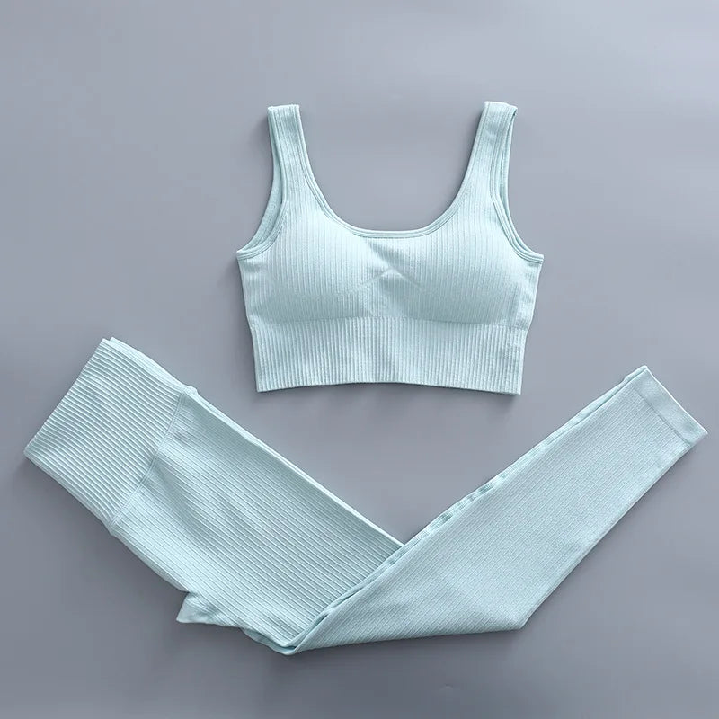 2/3 Piece Set Women Gym Wear Seamless Yoga Set Sports Bra Crop Top High Waist Leggings 