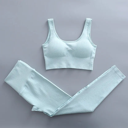 2/3 Piece Set Women Gym Wear Seamless Yoga Set Sports Bra Crop Top High Waist Leggings 