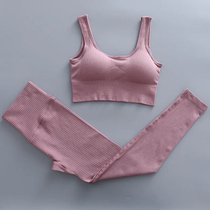 2/3 Piece Set Women Gym Wear Seamless Yoga Set Sports Bra Crop Top High Waist Leggings 
