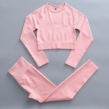 2/3 Piece Set Women Gym Wear Seamless Yoga Set Sports Bra Crop Top High Waist Leggings 