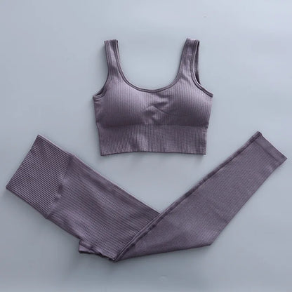 2/3 Piece Set Women Gym Wear Seamless Yoga Set Sports Bra Crop Top High Waist Leggings 