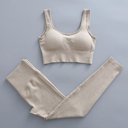 2/3 Piece Set Women Gym Wear Seamless Yoga Set Sports Bra Crop Top High Waist Leggings 