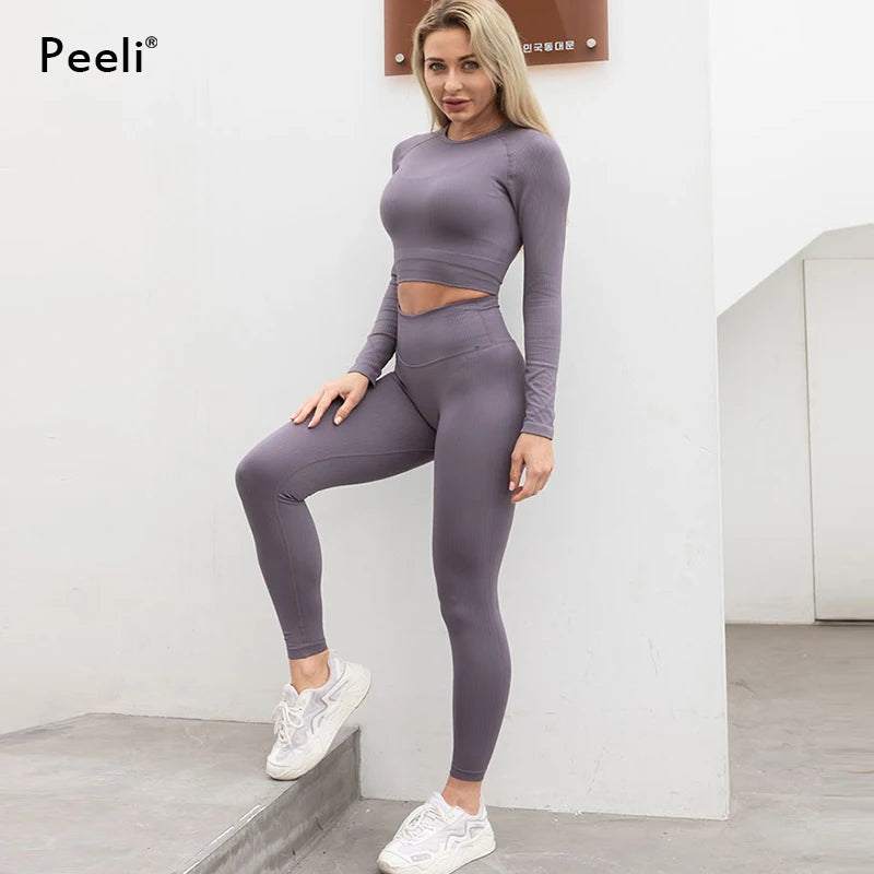 2/3 Piece Set Women Gym Wear Seamless Yoga Set Sports Bra Crop Top High Waist Leggings 